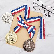 Zinc Alloy Football Medals, with Polyester Cord, Flat Round, Mixed Color, 37 inch(94cm), 3 colors, 4pcs/color, 12pcs/set(NJEW-GA0001-01)