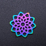 Ion Plating(IP) 201 Stainless Steel Filigree Joiners, Lotus, Rainbow Color, 16x16x1mm, Hole: 2mm(STAS-Q201-JN191)