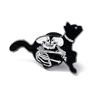 Cat with Skeleton Enamel Pin, Halloween Alloy Brooch for Backpack Clothes, Electrophoresis Black, White, 20x29x1.5mm(ENAM-K053-55)