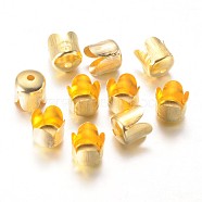 Iron Bead Caps, Flower, 4-Petal, Golden Color, about 6.5mm in diameter, 7mm thick, hole: 1mm(E015Y-G)