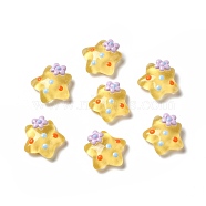 Translucent Resin Cabochons, Star with Flower & Polka Dot, Gold, 15x16x7.5mm(RESI-E034-01B)