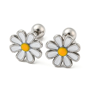 304 Stainless Steel with Enamel Stud Earrings, Daisy Flower, Stainless Steel Color, 9~9.5mm(EJEW-Z034-03P)