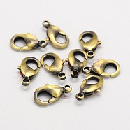 Brushed Antique Bronze Eco-Friendly Brass Lobster Claw Clasps, Cadmium Free & Nickel Free & Lead Free, 12x7x3mm, Hole: 1mm(KK-M154-41AB-A-NR)