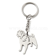 304 Stainless Steel Keychain, Dog, Stainless Steel Color, 8.5cm(KEYC-Z003-06P)