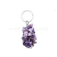 Natural Amethyst Chip Cluster Beads Keychains, 8.4x2.4cm(G-PW0007-034F)