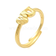 Heart & Letter U Brass Adjustable Rings for Women, Real 24K Gold Plated, Inner Diameter: 19.8mm(RJEW-L120-011G)