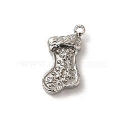 304 Stainless Steel Charms, Christmas Socking Charm, Stainless Steel Color, 11.5x9x2mm, Hole: 1mm(STAS-L022-322P)