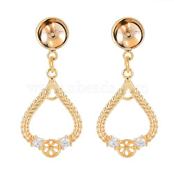 Brass Micro Pave Clear Cubic Zirconia Stud Earring Findings, for Half Drilled Beads, Nickel Free, Teardrop, Real 18K Gold Plated, 35x15mm, Pin: 0.6mm, pin: 0.6mm(for half drilled beads)(KK-S364-040)