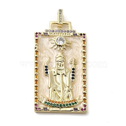 Brass Micro Pave Cubic Zirconia Pendants with Enamel, Tarot, WhiteSmoke, 39x22.5x3mm, Hole: 5x3mm(KK-H458-03G-17)