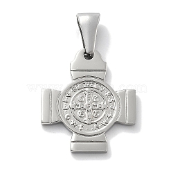 Religion 304 Stainless Steel Pendants, Cross with Cssml Ndsmd Cross God Father Religious Christianity Charm, Stainless Steel Color, 26x22x2mm, Hole: 8x3mm(STAS-Z098-43P)