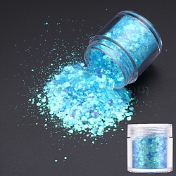 Holographic Nail Art Sequins Glitter, 3D Nails Glitter Shining Flakes, DIY Sparkly Paillette Tips Nail, Deep Sky Blue, box: 3.3x3.1cm, 10g/box(MRMJ-K006-08-04)