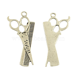 Tibetan Style Alloy Big Pendants, Comb & Scissor with Word Stylist, Cadmium Free & Nickel Free & Lead Free, Antique Silver, 52.5x22x2mm, Hole: 3mm, about 295pcs/1000g(TIBEP-30000-AS-NR)