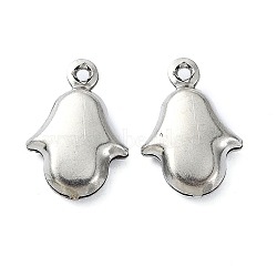 Non-Tarnish 304 Stainless Steel Charms, Hamsa Hand Charms, Stainless Steel Color, 14x10x3mm, Hole: 1.1mm(STAS-L024-014P)