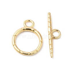 Brass Toggle Clasps, Ring, Real 18K Gold Plated, Ring: 19x15x2mm, Hole: 3mm, Bar: 24x6x2mm, Hole: 3mm(KK-P234-80G)