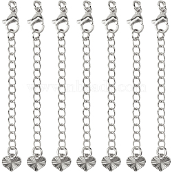 CREATCABIN 20Pcs Long-Lasting Plated Brass Curb Chain Extender, End Chains with Lobster Claw Clasps and Heart Chain Tabs, Real Platinum Plated, 65x3mm, Hole: 2.5mm(KK-CN0003-15)