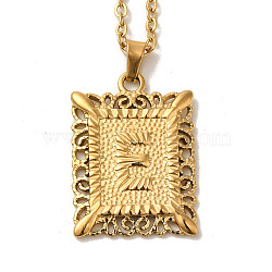 201 Stainless Steel Cable Chain Rectangle with Letter Pendant Necklaces, Golden, Letter E, 19.96 inch(50.7cm)(NJEW-M070-01G-E)