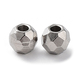201 Stainless Steel Spacer Beads, Faceted Round, Stainless Steel Color, 4x3.5mm, Hole: 1.3mm(STAS-K259-15B-P)