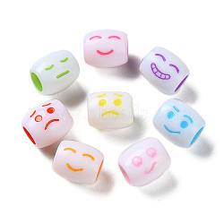 Opaque Acrylic European Beads, Craft Style, Large Hole Beads, Barrel with Smile, Mixed Color, 11x10mm, Hole: 5.5mm, about 1000pcs/500g(SACR-P031-11A)