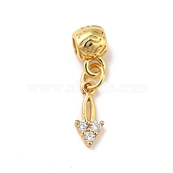 Rack Plating Brass Micro Pave Clear Cubic Zirconia Pendants, Long-Lasting Plated, Cadmium Free & Lead Free, Arrow, Real 18K Gold Plated, 22.5mm, Hole: 2.5mm(ZIRC-H125-07G)