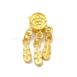 Rack Plating Alloy Pendants, Cadmium Free & Lead Free, Woven Net/Web with Feather Charm, Matte Gold Color, 25.5x12.5x6mm, Hole: 3mm(PALLOY-E006-13MG)