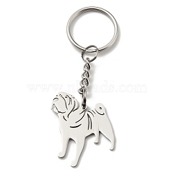 Non-Tarnish 304 Stainless Steel Keychain, Dog, Stainless Steel Color, 8.5cm(KEYC-Z003-06P)