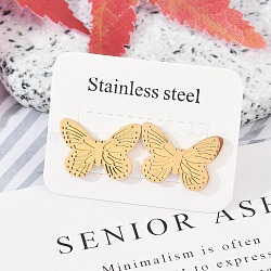 304 Stainless Steel Stud Earrings, Butterfly, Ion Plating(IP), Golden, 12x17.5mm(EJEW-M070-15G)