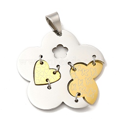 Ion Plating(IP) 304 Stainless Steel Pendants, Flower Charms, Golden, Stainless Steel Color, 47x48.5x3mm, Hole: 12x6mm(STAS-E184-25P)