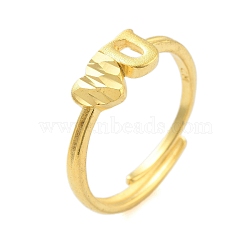 Heart & Letter U Brass Adjustable Rings for Women, Real 24K Gold Plated, Inner Diameter: 19.8mm(RJEW-L120-011G)