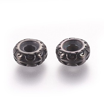 304 Stainless Steel Spacer Beads, Rondelle, Gunmetal, 9.5x4mm, Hole: 3mm