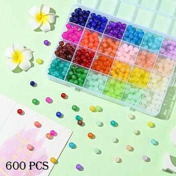 600Pcs 24 Colors Baking Paint Imitation Jade Glass Round Beads, Mixed Color, 7.5~9mm, Hole: 1~1.6mm, 25pcs/color