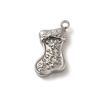 304 Stainless Steel Charms, Christmas Socking Charm, Stainless Steel Color, 11.5x9x2mm, Hole: 1mm