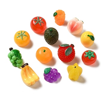 Resin Fruit Decoden Cabochons, Grapes & Orange & Banana, Mixed Shapes, Mixed Color, 11~20x12~21.5mm