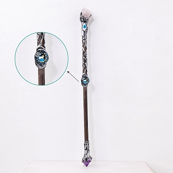 Natural Rose Quartz Twelve Constellation Magic Wand, Cosplay Magic Wand, for Witches and Wizards, Aries, 290mm