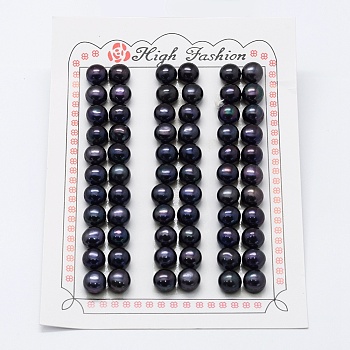 Natural Cultured Freshwater Pearl Beads, Grade 3A, Half Drilled, Rondelle, Dyed, Midnight Blue, 8.5x6mm, Hole: 0.8mm, about 66pcs/board