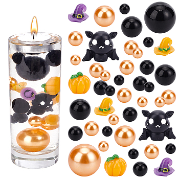Elite 8Pcs Opaque Resin Halloween Display Decorations, with 1 Set ABS Plastic Imitation Pearl Beads, Micro Landscape Home Decoration Accessories, Mixed Shapes, 10~27x13~33.5x21~13mm