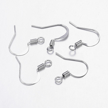 Brass French Earring Hooks, with Horizontal Loop, Flat Earring Hooks, Nickel Free, Platinum, 17mm, Hole: 2mm