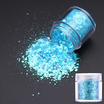 Holographic Nail Art Sequins Glitter, 3D Nails Glitter Shining Flakes, DIY Sparkly Paillette Tips Nail, Deep Sky Blue, box: 3.3x3.1cm, 10g/box