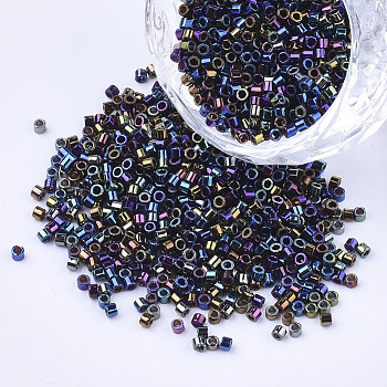 Electroplate Cylinder Seed Beads, Uniform Size, Metallic Colours, Colorful, 1.5~2x1~2mm, Hole: 0.8mm, about 4000pcs/bag, about 50g/bag