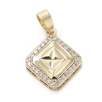 Brass Micro Pave Clear Cubic Zirconia Pendants, Long-Lasting Plated, Rhombus, Golden, 16x13.5x3.5mm, Hole: 5x3mm