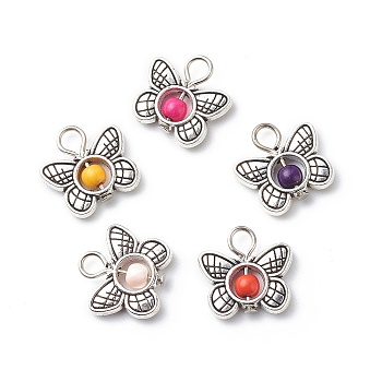 Synthetic Turquoise Dyed Pendants, Antique Silver Plated Alloy Charms, Mixed Color, Butterfly, 14.5x15.5x4mm, Hole: 3mm