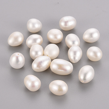 Natural Cultured Freshwater Pearl Half Drilled Beads, Rice, Floral White, 8~11x8~9mm, Half Hole: 0.8mm