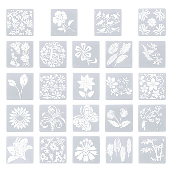 Cheriswelry 24 Sheets 24 Styles Plastic Drawing Stencil, for DIY Scrapbook, Square, Mixed Patterns, 1sheet/style