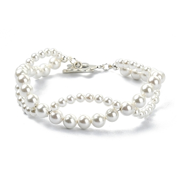Infinity Shape Shell Pearl Beaded Bracelets, with Alloy Flower Clasps, WhiteSmoke, 7-3/4 inch(19.6cm)