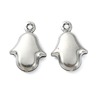 304 Stainless Steel Charms, Hamsa Hand Charms, Stainless Steel Color, 14x10x3mm, Hole: 1.1mm