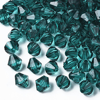 Transparent Acrylic Beads, Bicone, Teal, 8x7.5mm, Hole: 2mm, about 63pcs/12g