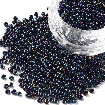 (Repacking Service Available) 12/0 Glass Seed Beads, Iris Round, Prussian Blue, 2mm, Hole: 1mm, about 12g/bag
