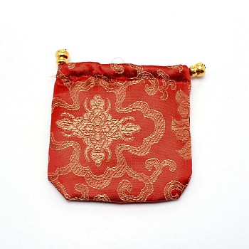 Cloth Gift Packing Pouches Drawstring Bags, with Plastic Gourd Beads, Cloud Pattern, Orange Red, 10.9x11x0.4cm