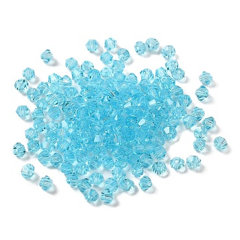 Transparent Glass Beads, Faceted, Bicone, Cyan, 3.5x3.5x3mm, Hole: 0.8mm, 720pcs/bag. 