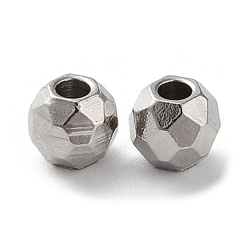 201 Stainless Steel Spacer Beads, Faceted Round, Stainless Steel Color, 4x3.5mm, Hole: 1.3mm