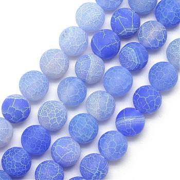 Natural Weathered Agate Bead Strands, Frosted, Dyed, Round, Royal Blue, 7.5~8mm, Hole: 1.2~1.4mm, about 49pcs/strand, 15.5 inch